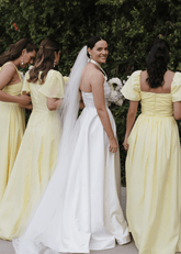 Veromca | Exquisite A Line Yellow Satin Maxi Bridesmaid Dress with Slit - Price #price_variant_lowest# - Yellow - PromDressClub